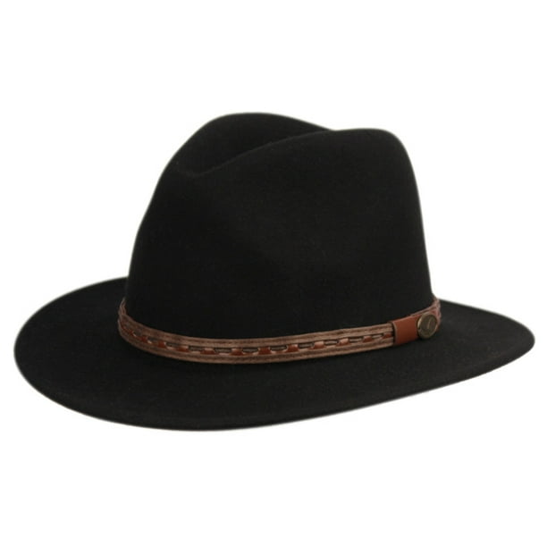 Premium Wool Felt Flat Brim Western Top Hat Crushable w/ Leather Band Premium Wool Felt Flat Brim Western Top Hat Crushable w/ Leather Band